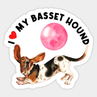 I Love My Basset Hound Cute Basset Hound Puppy Dog Sticker